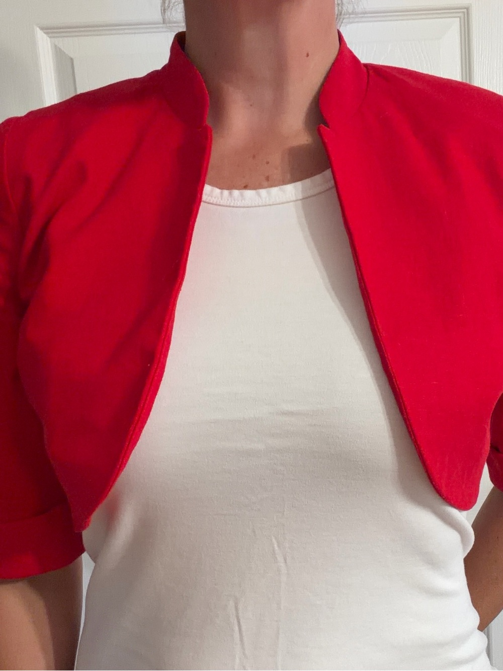 R&M Richards Red Cropped Bolero Jacket